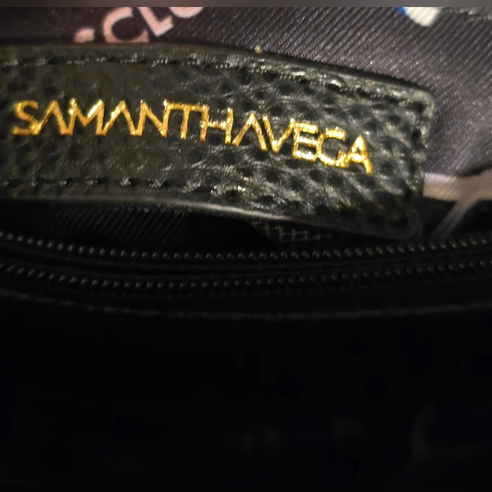 Samantha Vega B+W Leather Structured Satchel Crossbody Bag Tennis Lining